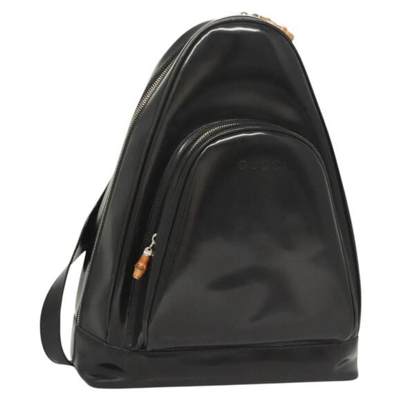 GUCCI Bamboo Shoulder Bag Enamel Black Silver 003 3444 003 3444 - Picture 1 of 16